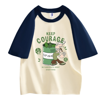 NASA联名美式重磅纯棉插肩短袖T恤男女款2026夏季拼接简约五分袖