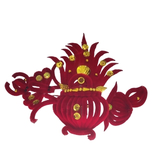 2026年新款红绒花聚宝盆妈妈婆婆花过年头花