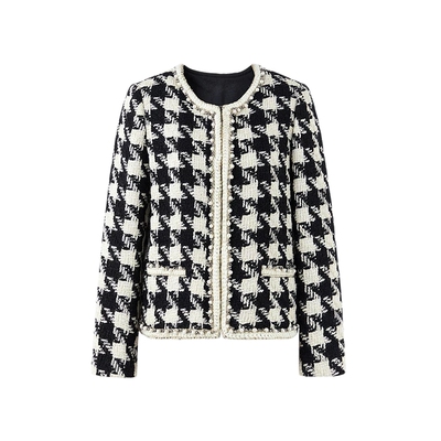 秋水伊人小香风千鸟格子纹理外套