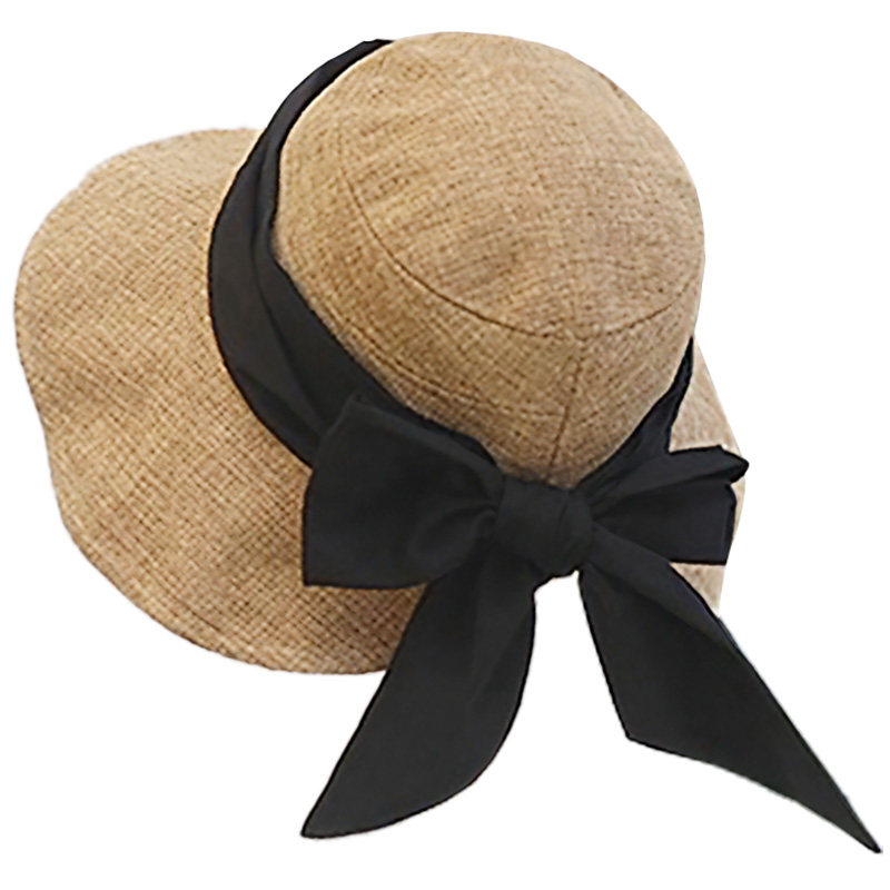 夏季亚麻透气蝴蝶结渔夫帽女防晒