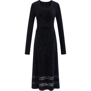 JASON WU2025年秋季新款U型领绒感时尚设计镂空针织A字裙连衣裙女