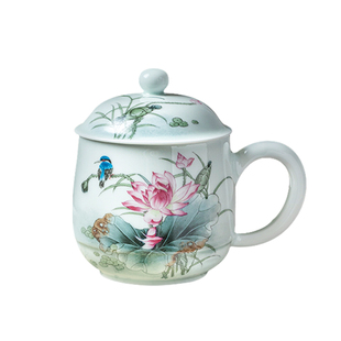 诚德轩陶瓷办公杯景德镇茶杯带盖办公室杯子荷花泡茶杯女个人专用