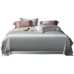 新中式高档白色重磅桑蚕丝四件套刺绣送礼陪嫁真丝床上用品