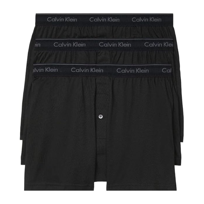 Calvin Klein男士内裤CK内裤平角内裤纯棉中腰3条装四角家居短裤