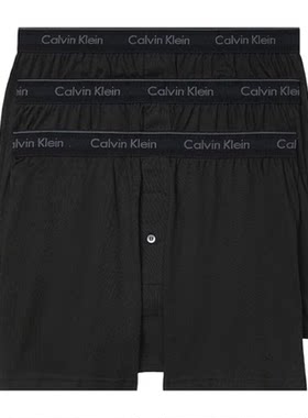Calvin Klein男士内裤CK内裤平角内裤纯棉中腰3条装四角家居短裤