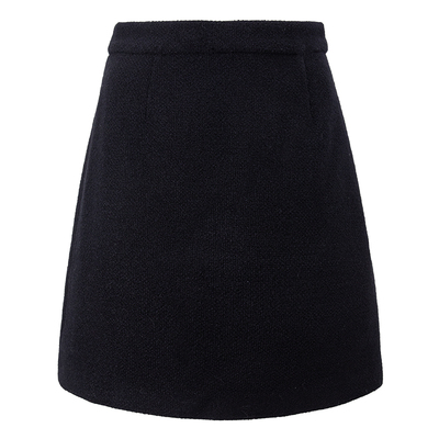 衣纱布菲星璎2025冬装新款A字羊毛粗纺半身裙复古风短裙A字裙黑色