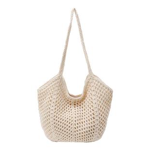 韩风chic钩织包网格包女夏天海边沙滩包手工编织镂空单肩托特大包