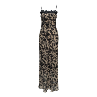 Middletone | 清野裙 45度斜裁印花雪纺蕾丝连衣裙复古度假吊带裙