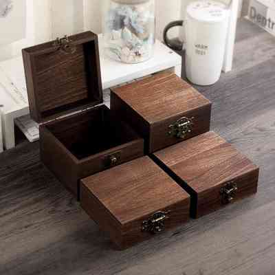 黑胡桃实木木复古正方形小木盒收纳木制带锁木质盒子首饰胡桃木