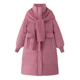 2025新款90白鸭绒宽松韩版可调节收腰立领毛线披肩多巴胺羽绒服女