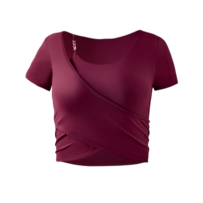 凡圣瑜伽服2026新款带胸垫一体杯收腰抽褶显瘦运动短袖FC15351