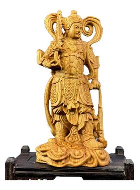 崖柏木雕刻韦陀菩萨左右护法