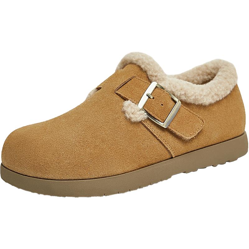 天美意厚底加绒毛毛鞋勃肯鞋女雪地靴短靴棉鞋冬新款KMZ05DM4