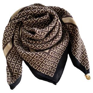 护颈围巾女磁吸扣2025新款秋冬百搭棉麻方巾时尚通勤护颈围脖丝巾