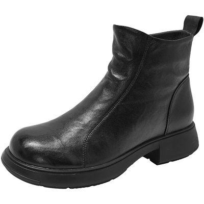 康莉羊皮革真皮短靴2025冬季新款厚底增高靴加绒时装靴美拉德靴子