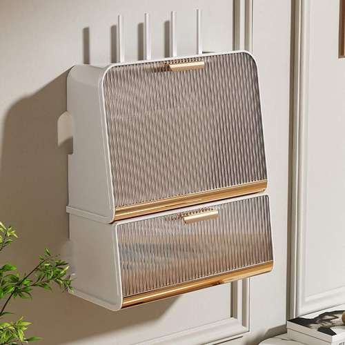 wifi路由器收纳盒插座电线光箱整理打孔墙置物架机顶盒猫挂免网线