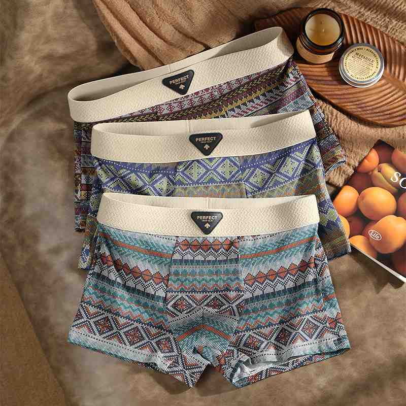男士内裤男款纯棉四角裤透气大码美式复古民族风平角裤男生短裤头