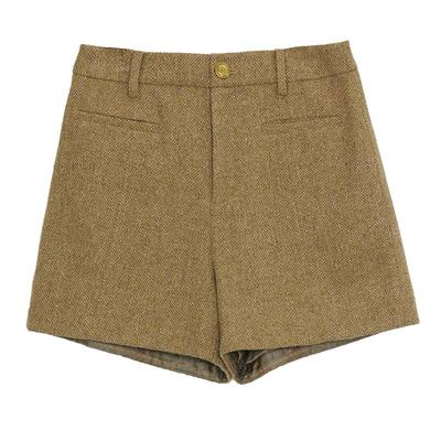 谜底毛呢短裤女秋季新品百搭简约高腰直筒短裤靴裤243MK1134