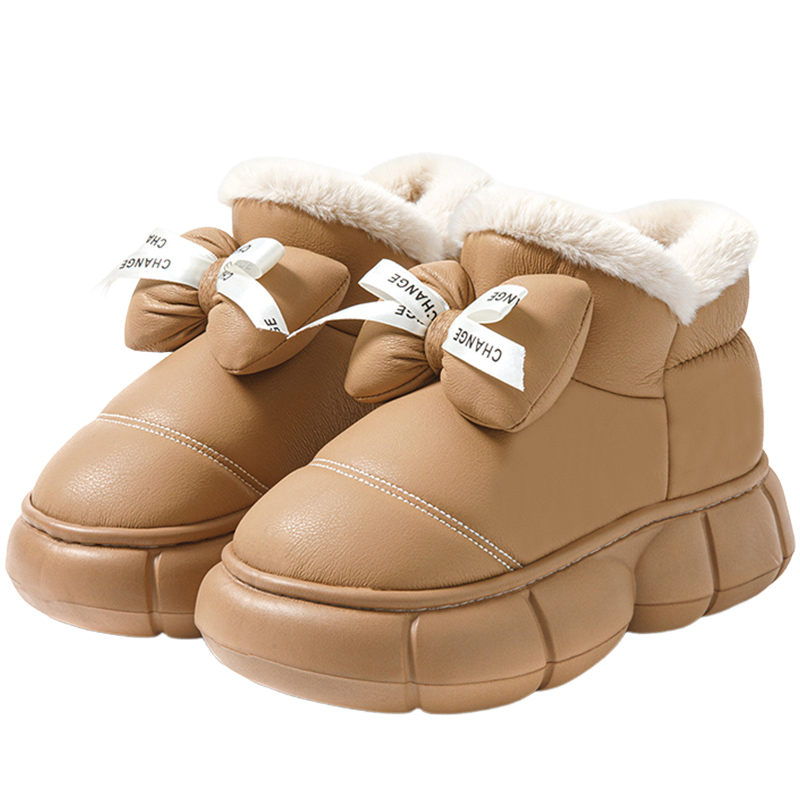 厚底包跟棉拖鞋女居家韩版PU皮防水拖鞋冬季加绒加厚保暖棉鞋外穿