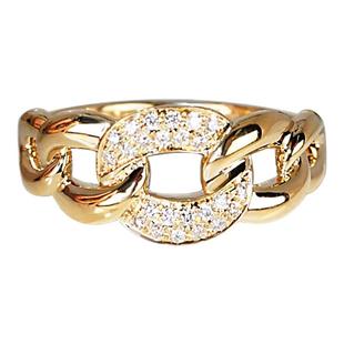 宽版链条18k玫瑰金环环相扣指环白金黄金培育钻石戒指女款INS食指