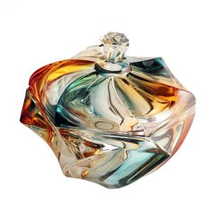 创意水晶玻璃糖缸异型带盖干糖果罐轻奢翡翠金精致糖盒加厚储物罐