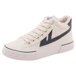 回力加绒帆布鞋女高帮2025新款秋冬季休闲百搭板鞋保暖二棉鞋女冬