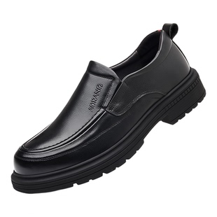 奥康男鞋秋冬季加绒商务正装皮鞋男士真皮软底一脚蹬中年爸爸棉鞋