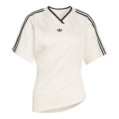 Adidas/阿迪达斯正品三叶草女士透气球衣风修身V领短袖T恤KC9122