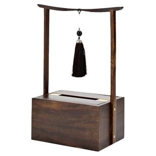 黑檀木新中式手提实木纸巾盒轻奢茶桌摆件抽纸面巾餐巾纸盒客厅禅