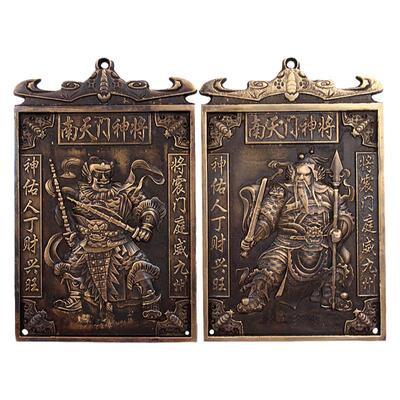 纯铜门神贴摆件门口神像挂件一对