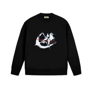 QUARTER IN NIGHT星月“马”做旧印花圆领卫衣 美式复古休闲街头