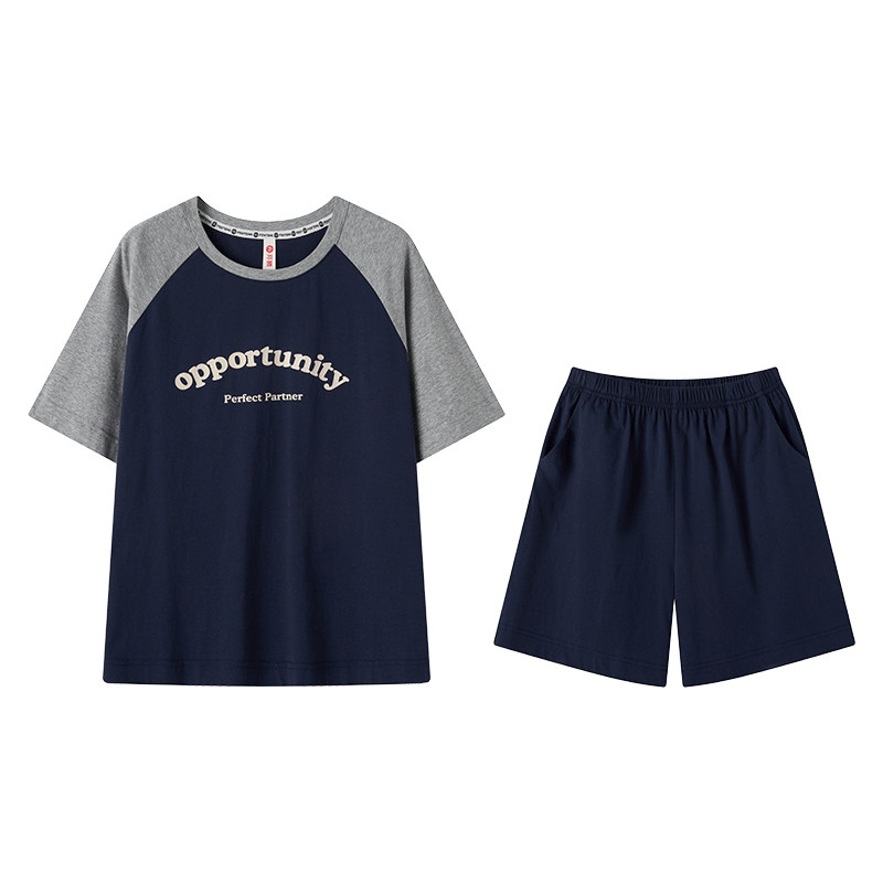 芬腾夏季女睡衣纯棉短袖短裤套装时尚运动休闲宽松外穿家居服夏天