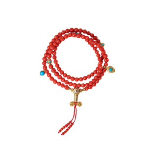 七宝缘天然沙丁珊瑚松石卡子三圈手串6mm女款多圈金刚杵手链