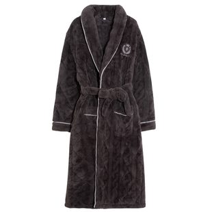 男士睡袍冬季加厚珊瑚绒夹棉男款浴袍冬天三层保暖长款法兰绒睡衣