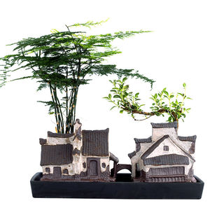 文竹花盆创意陶瓷办公室内桌面绿植多肉盆景家居茶桌装饰中式摆件