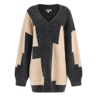 GUESS慵懒风V领拼色毛针织衫