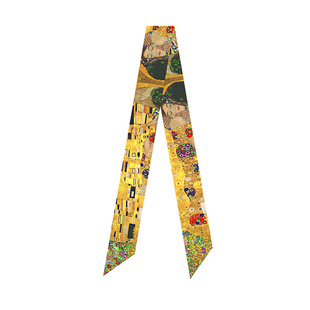 艺术家系列金色克里姆特系列油画接吻飘带丝带长条窄丝巾发带绕包