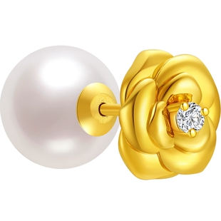 潮宏基御范18K金珍珠钻石耳钉耳饰生日职场通勤单只七夕礼物