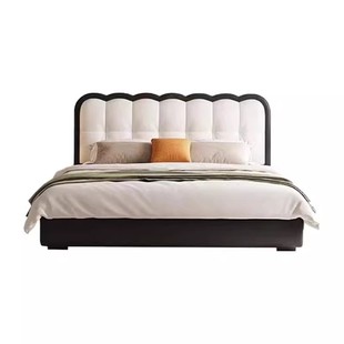 法式奶油风真皮床泡芙床现代简约1米8双人床主卧储物床小户型婚床