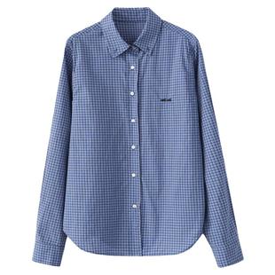 夕蒙2026春秋季长袖气质上衣外套高级感宽松小个子蓝色格子衬衫女