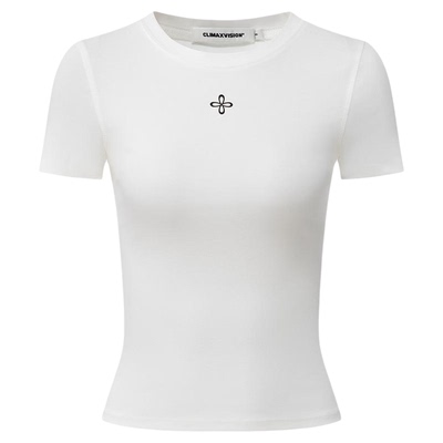 CLIMAX VISION轻薄裸感沙漏腰十字花正肩短袖T恤短款掐腰上衣夏季