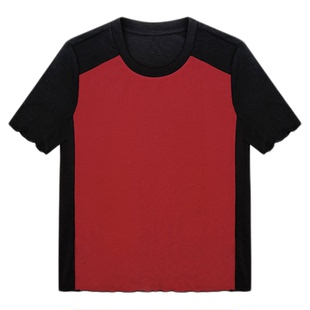 NILICO陈媚【朱砂夜行】夏季莱赛尔时尚小众拼色卷边修身T恤