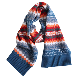 100%美利奴羊毛「经典费尔岛」加厚双面围巾男女同款针织围脖送礼