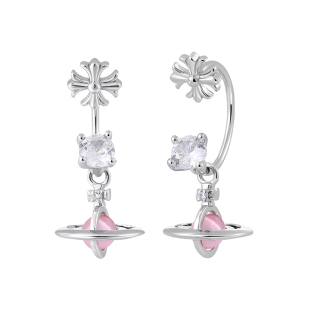 马蹄环锆石粉色土星吊坠耳钉女酷帅耳坠耳骨钉高级感耳环钛钢耳饰