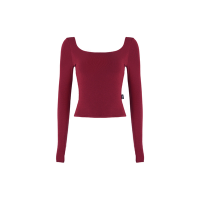 辣妹露背绑带大方领长袖T恤