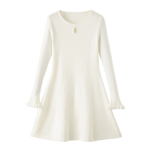 白色修身针织连衣裙女春秋新款短裙中长款内搭打底毛衣收腰连衣裙