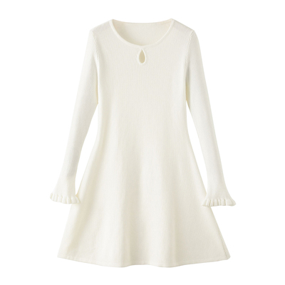 白色修身针织连衣裙中长款毛衣裙