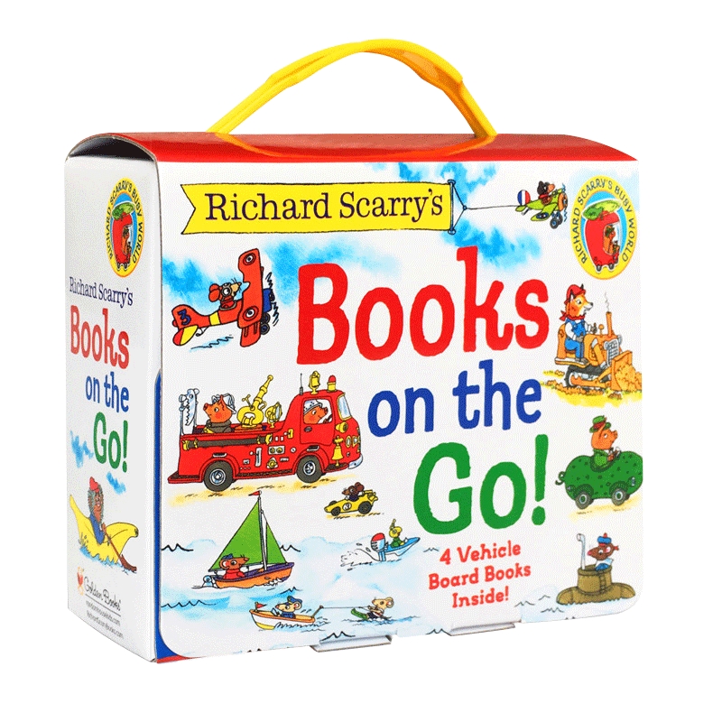 走进奇妙的交通工具世界 Richard Scarrys Books on the Go礼盒装4册英文原版绘本名家斯凯瑞卡车汽车飞机轮船英文纸板书