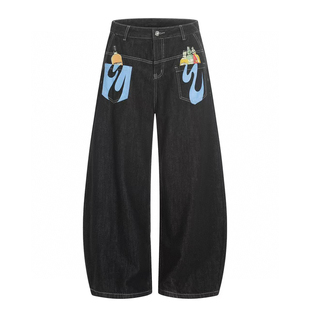 AYUN Studio 孙聖云口袋涂鸦牛仔裤宽松阔腿弯刀水洗小众美式痞帅