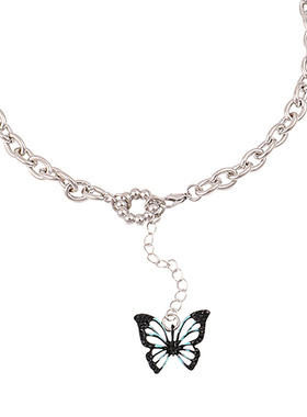 蓝黑色蝴蝶气质款项链女ins